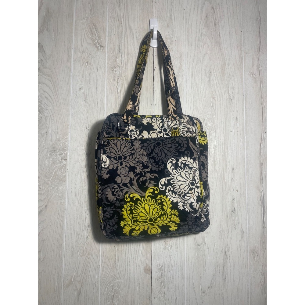 VERA BRADLEY black yellow gray Baroque tote handbag dual straps retired